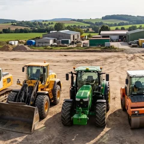 Traktor und Walze auf modelliertem Gelände